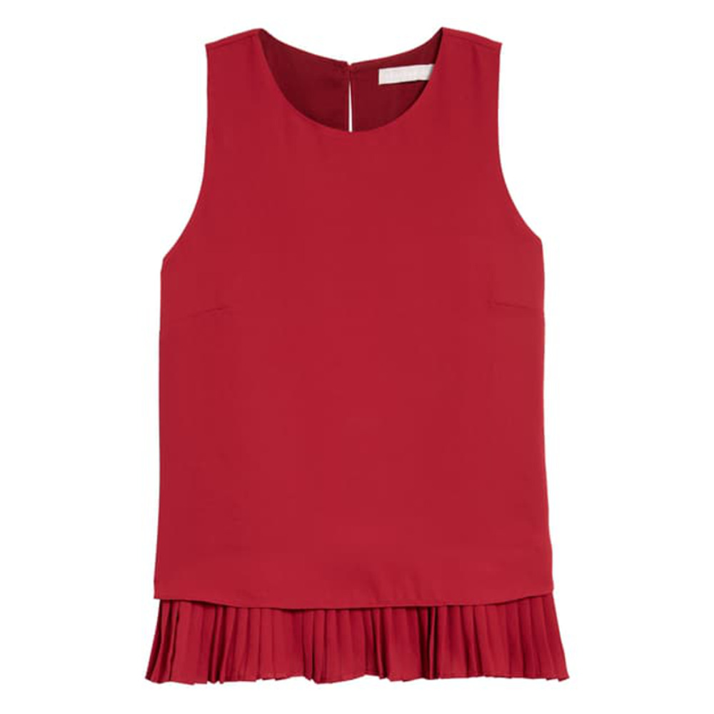 Chelsea28 Red Rumba Pleat Hem Keyhole Back Flirty Sleeveless Women Tank Top XS